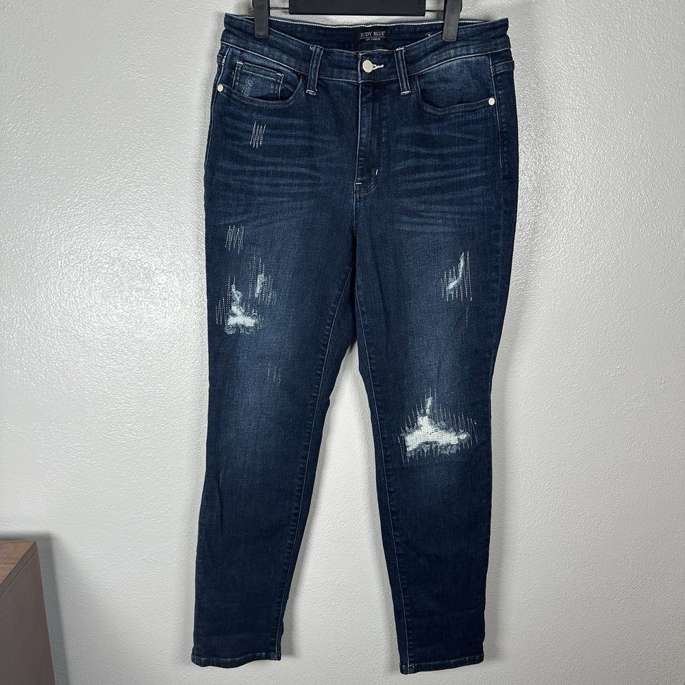 Judy Blue‎ Jeans Womens 13/31 Boyfriend Fit High Rise Dark Wash Distressed Denim
